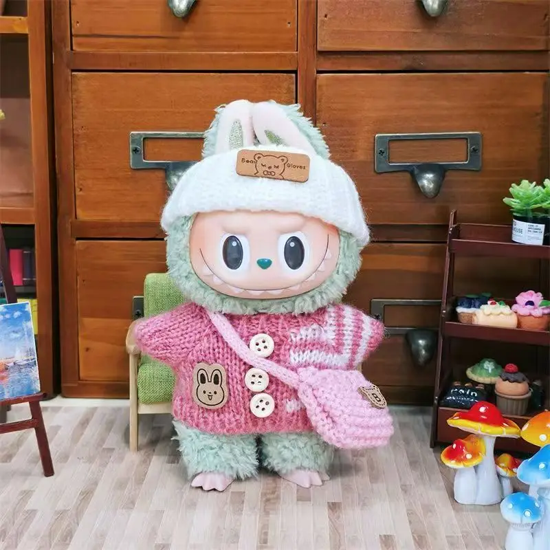 

Одежда для Labubu, одежда, наряд 17 см, Labubu, сидячая вечеринка, медведь, этикетка, шарф, шляпа, милые украшения, аксессуары для кукол