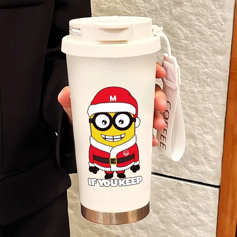 Minions Despicable Me Christmas Stainless Steel Coffee Thermos Cup Creative Kawaii Girl Heart Hand Straw Double Drinking Cup