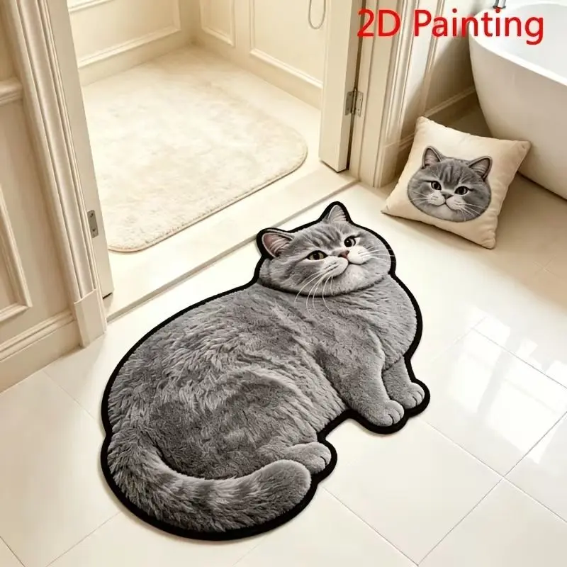 VIKAMA Cute Cat Shaped Plush Area Rug Washable Anti Slip Alfombra For Bedroom Bay Window Dressing Table Pet Lover Home Decor view 5