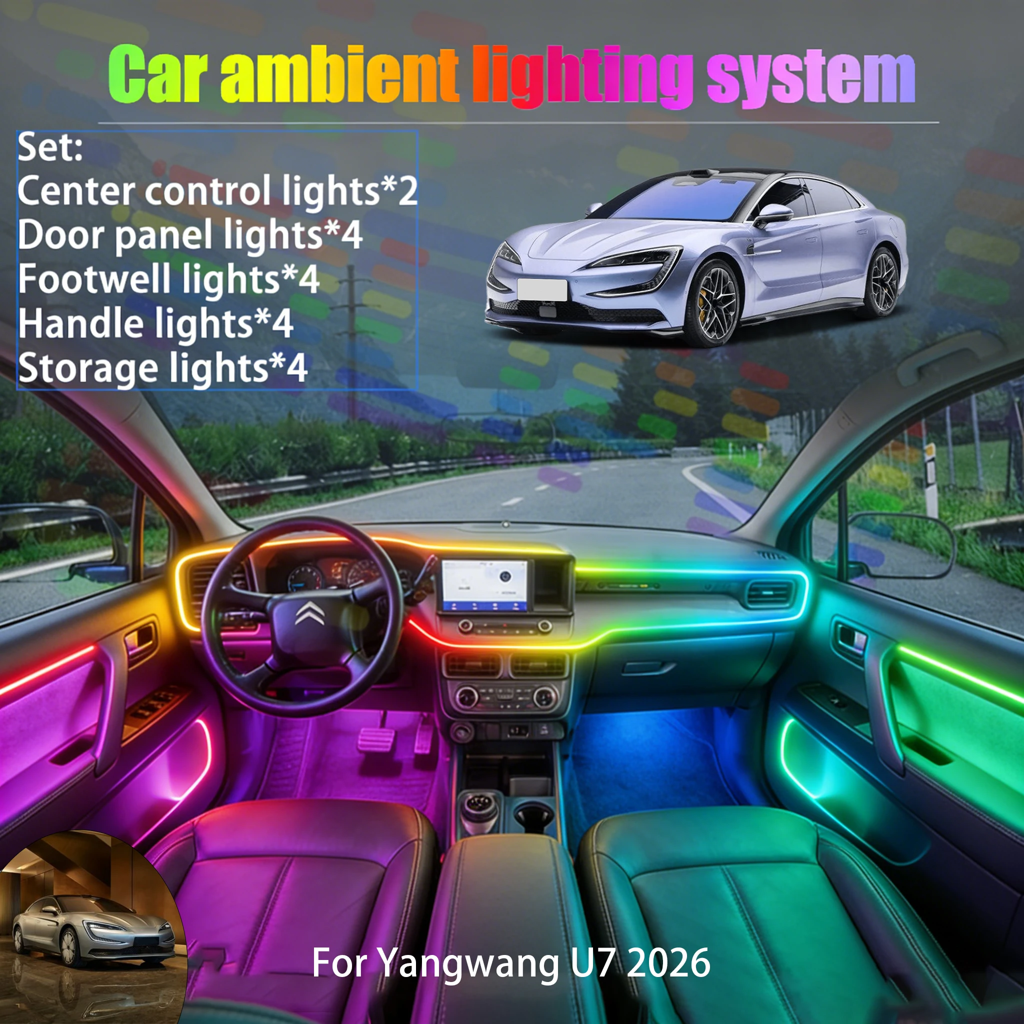 

Для Yangwang U7 2026: Комплект светодиодной подсветки салона и багажника 2-в-1, USB RGB, с эффектом бегущих огней, аксессуар для авто.