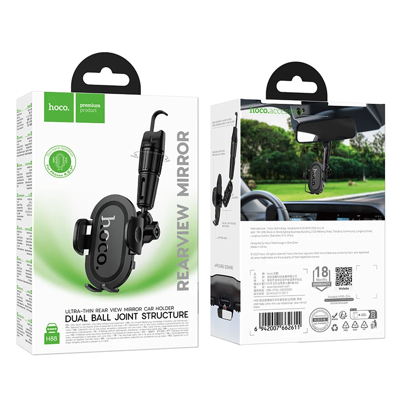 HOCO Universal Rearview Mirror Phone Holder For Cell Phone GPS Stand Stable Gripper Navigation Clip Bracket 360 Rotatable Holder