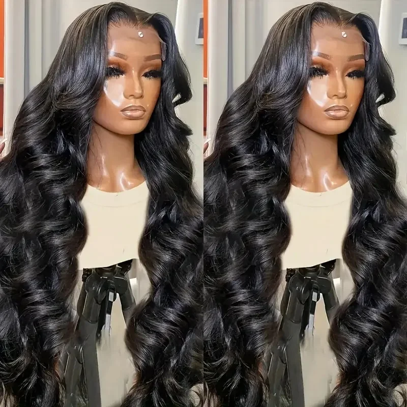 شعر مستعار بدانتيل أمامي مموج للجسم ، شعر بشري شفاف ، كثافة ، 13 × 4 دانتيل أمامي