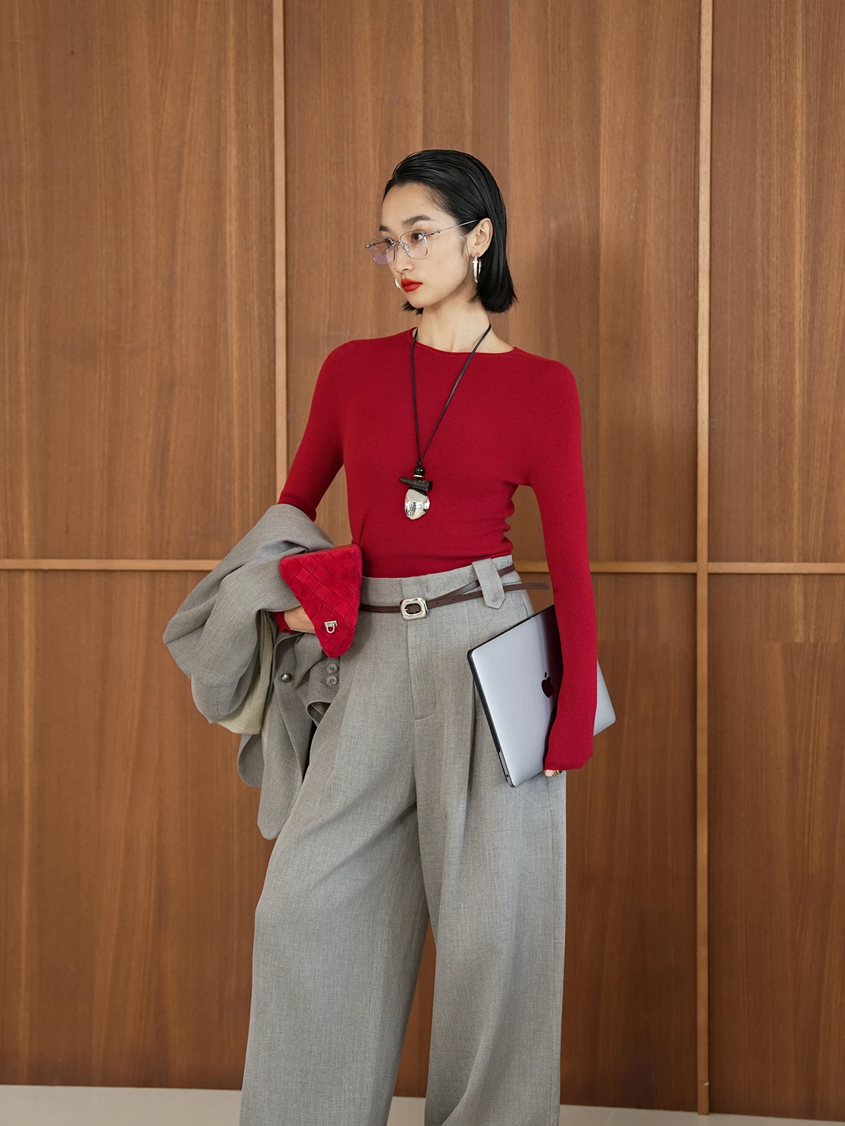 

Autumn Winter Versatile Wool Camere 8 Needle Tight Fit Small round Ne Long Sve Knitted Base Layer Top LemonChen