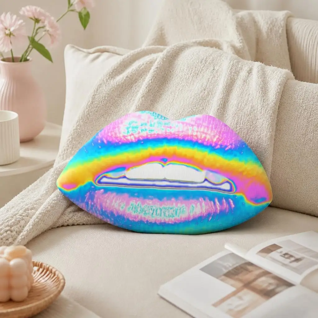 New Holographic Lips on Pink Plush Pillow Cushion Irregular Stuffed Throw Pillow Home Decor Gift Sofa Bed Couch