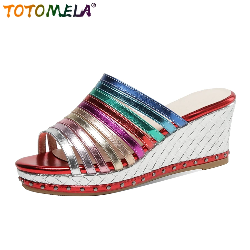 TOTOMELA sandal Wedges wanita, sepatu jalan kasual hak tinggi modis musim panas warna campur 2024