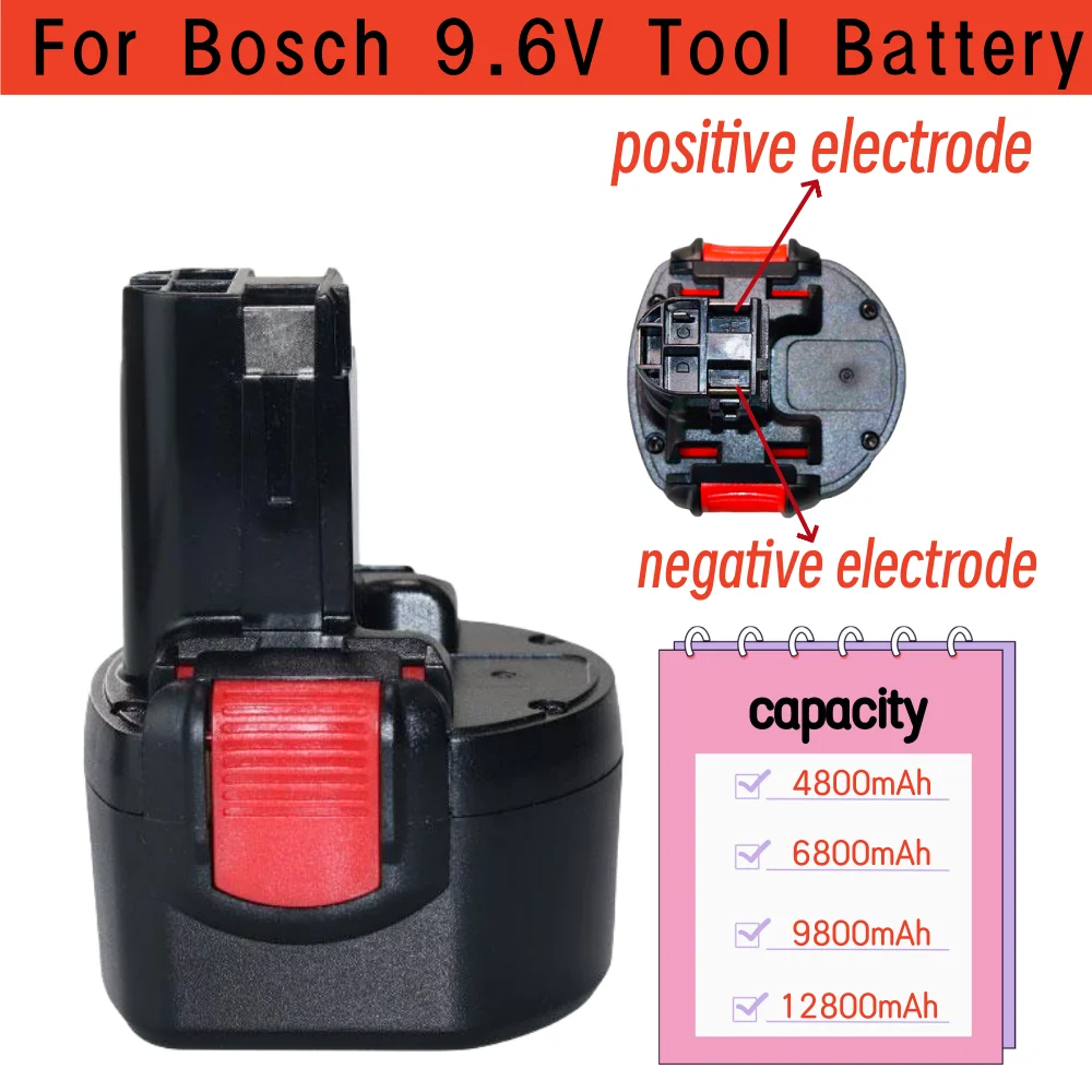 9.6V 4.8/6.8/9.8/12.8Ah NI-MH Rechargeable Battery For Bosch Power Tool Bosch PSR 960 BH984 BAT048 BAT119 L50 image 5