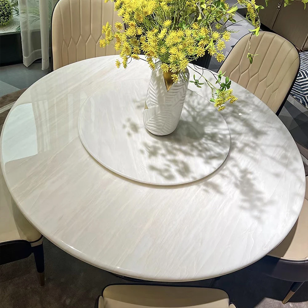 Big wholesale 8 chairs modern round marble top dining table venetian brown Italian luxury real marble table