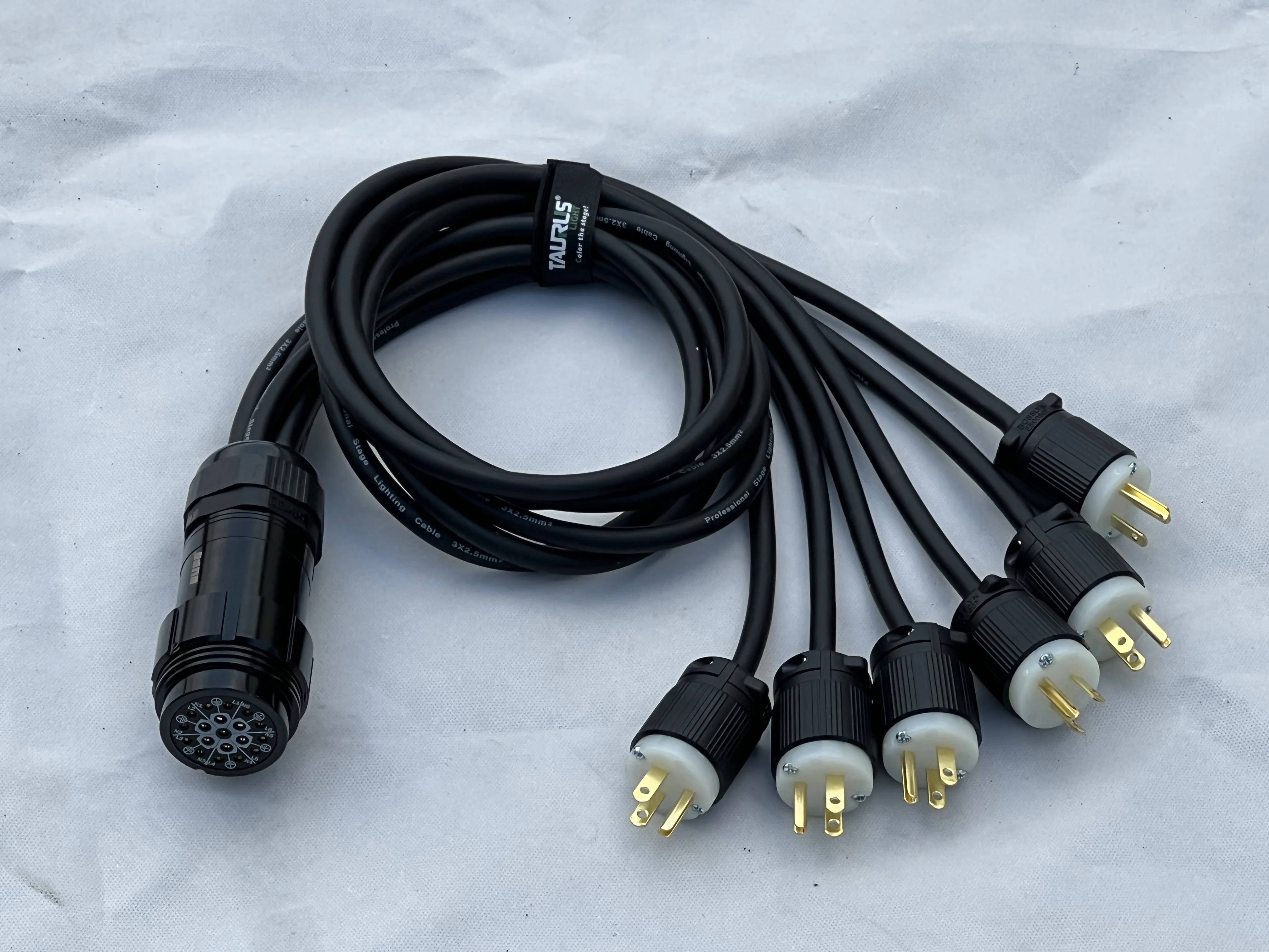 Socapex 19-Pin  Breakour Cable to CEE 16A Loose Tail With Edison Distribution 6 Core Cable