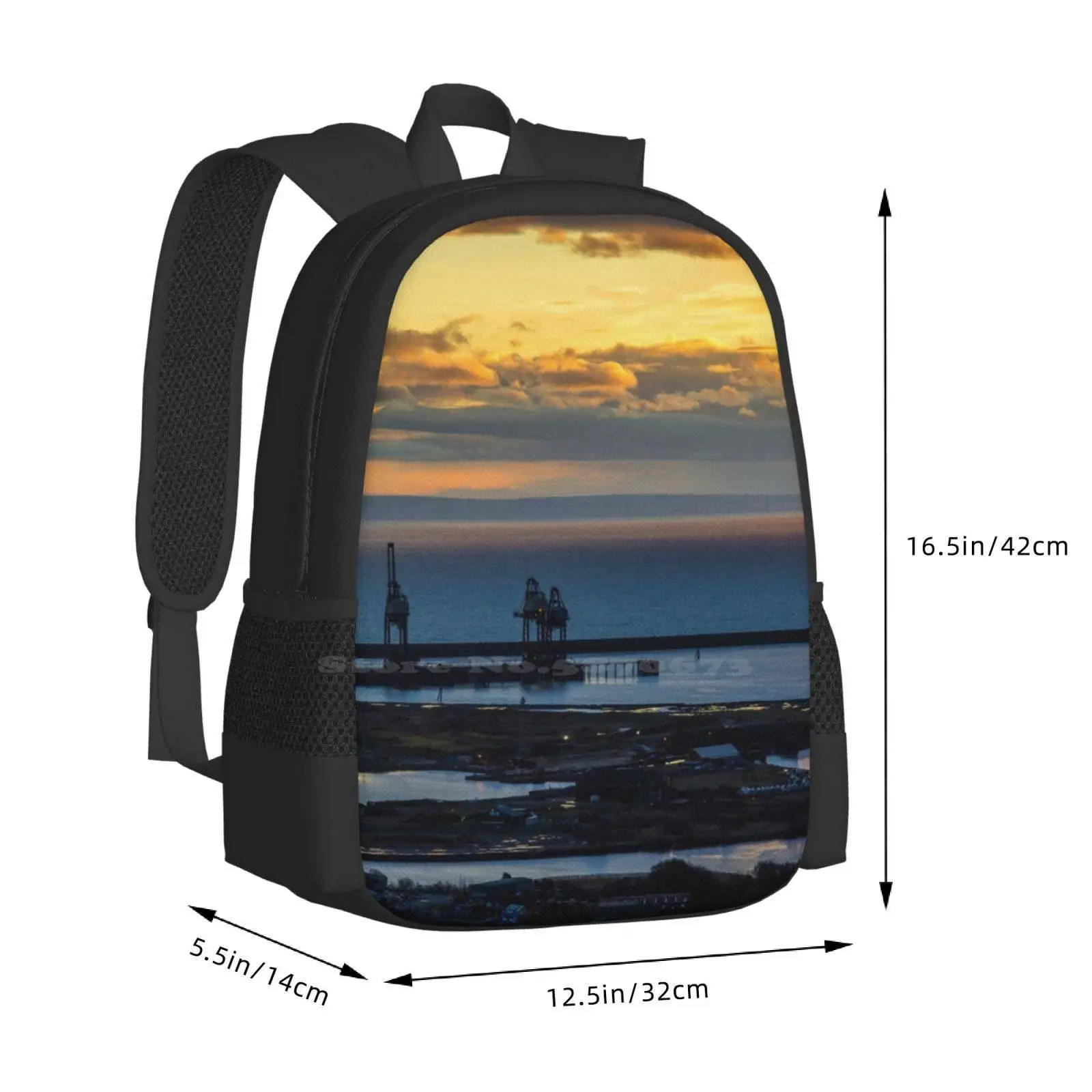 Port Talbot Docks - 2014 Fashion Pattern Design Travel Laptop School Backpack Bag Port Talbot Docks Sunset Cranes Steel Works