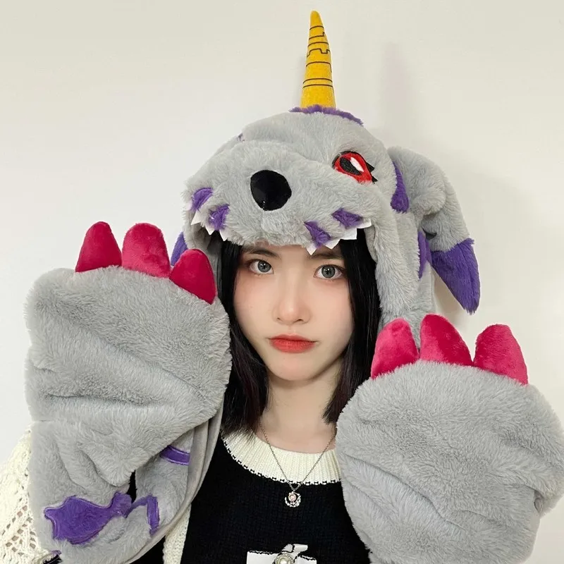 

Original Japan Digimon Adventure Kawaii Gabumon Plushie Cap Hat Pinch Plush Hat Keep Warm Hat Ears Up Head Boys Ornaments Girls