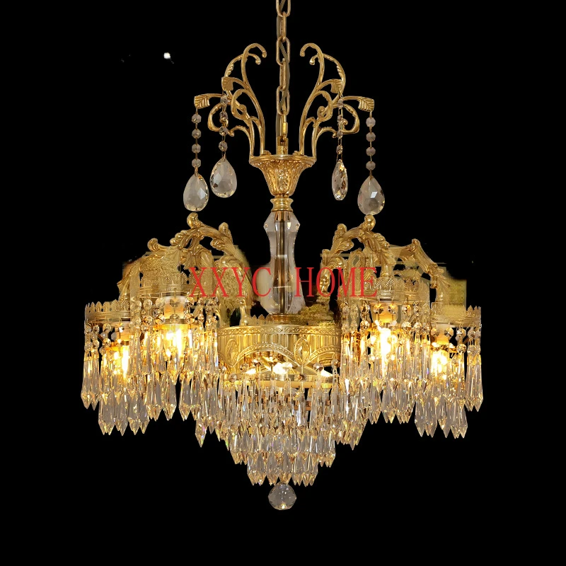 

All copper living room crystal chandelier European French luxury grand villa creative lighting fixtures