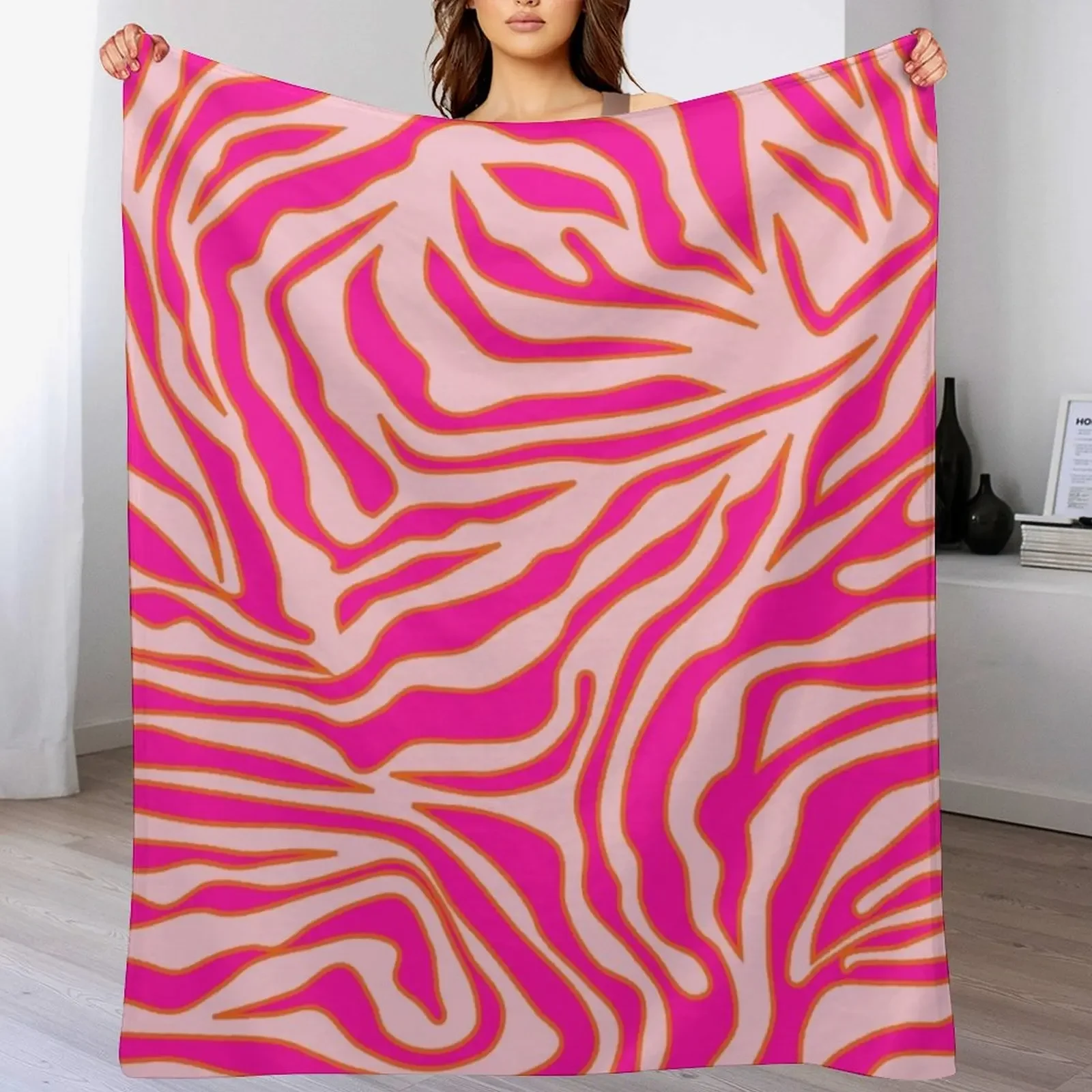 Zebra Print Pink And Orange Zebra Stripes Wild Animal Print Preppy Decor Modern Zebra Pattern Throw Blanket