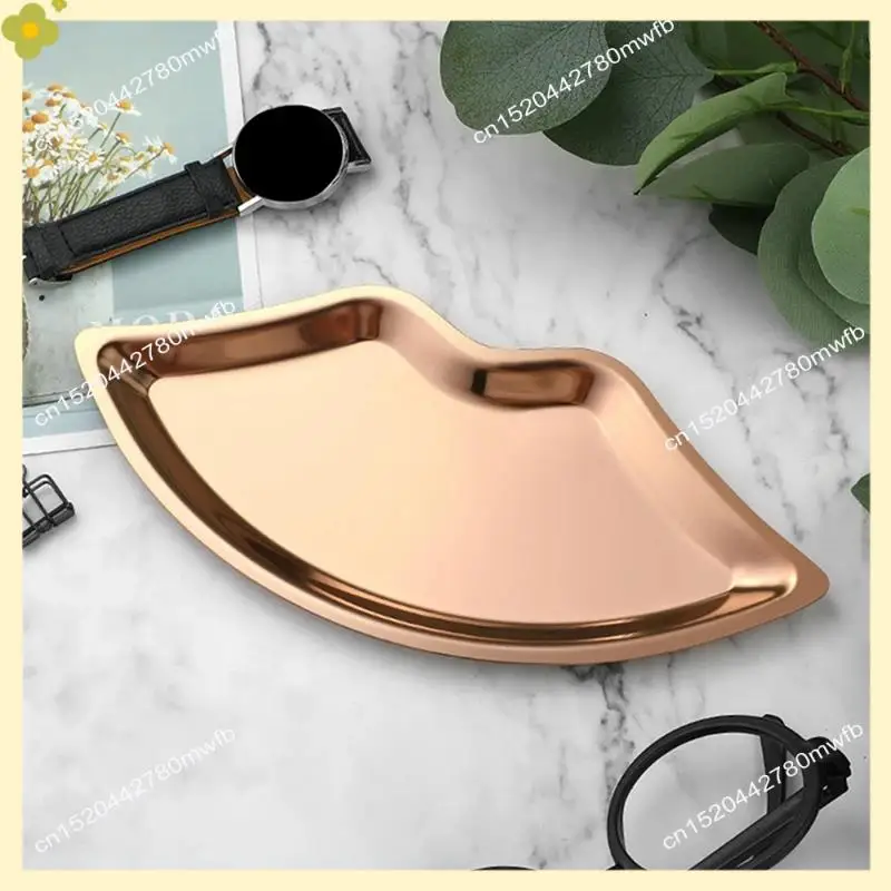 LDHL 2PCS Stainless Steel Lip Shaped Jewelry Tray Home Cosmetics Metal Tray Female Jewelry Storage Tray Decorative, Easy Install