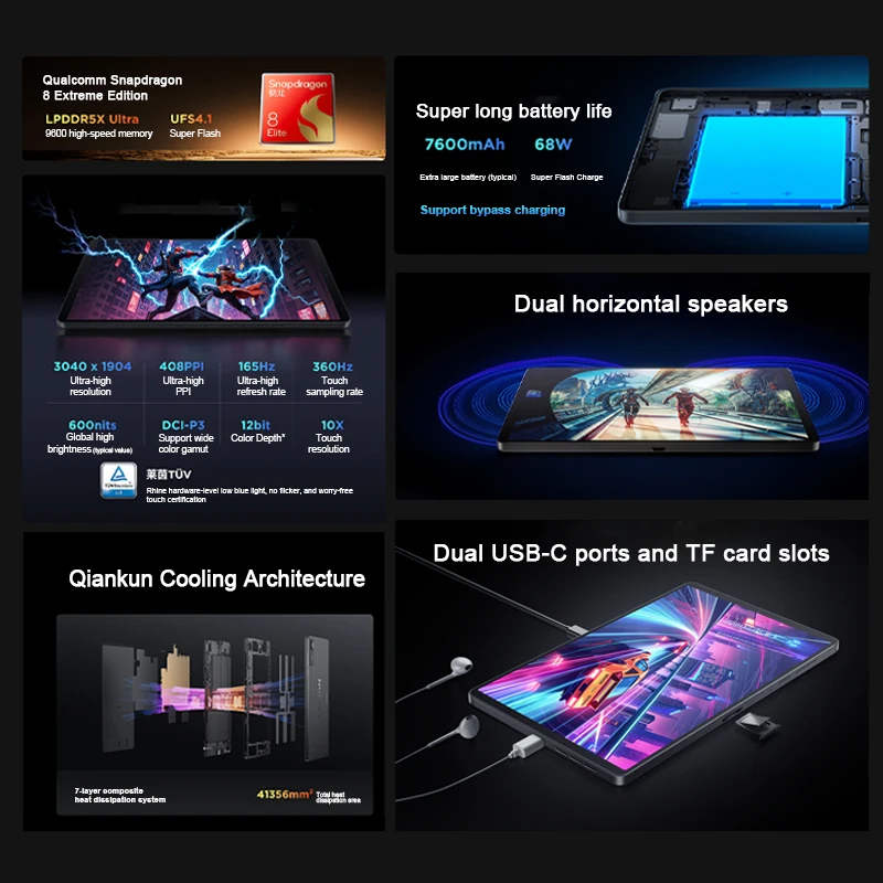 Lenovo Legion Y700 4th Gen Gaming Tablet CN Version Snapdragon 8 Elite 8.8-inch 3K 165Hz Display 7600mAh Android Pad PC
