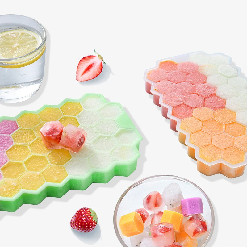 37 Grid Honeycomb Silicone Ice Cube Mold With Lids Large-capacity Ice Tray Mold Reusable Food Grade Ice Maker Mould