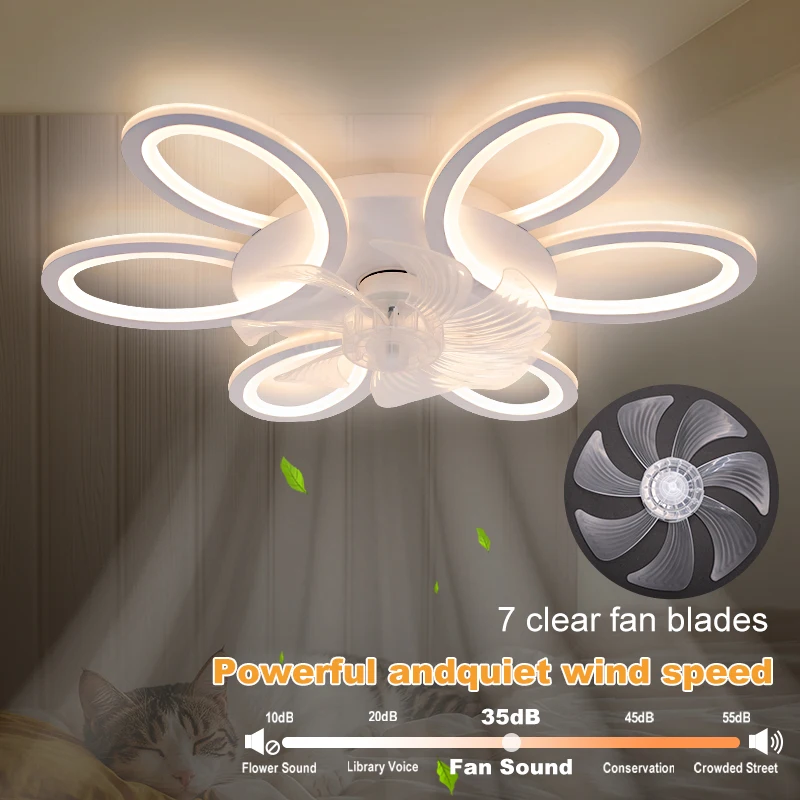 Ceiling Lamp Fan Silent 6 Speed APP Remote Control Intelligence Ceiling Fan with Light 3 Color Dimmable for Kid Room Living Room 2