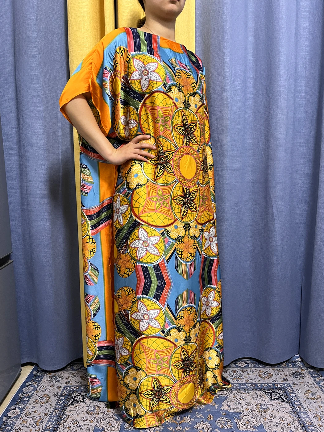 Abaya For Women 2023 Fashion New Printed Silk Soft allentato Femme Robe African Nigeria Summer Party abito da sera con cintura turbante