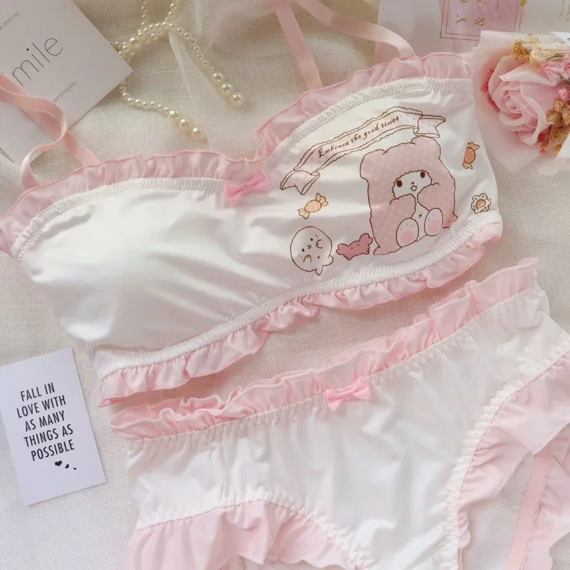 

Kawaii Cinnamoroll Underwear Anime Sanrio Kuromi Cute Girl Sexy Bra No Rims Bow Tie Ruffles Loli Sweet Style Underwear Suit New