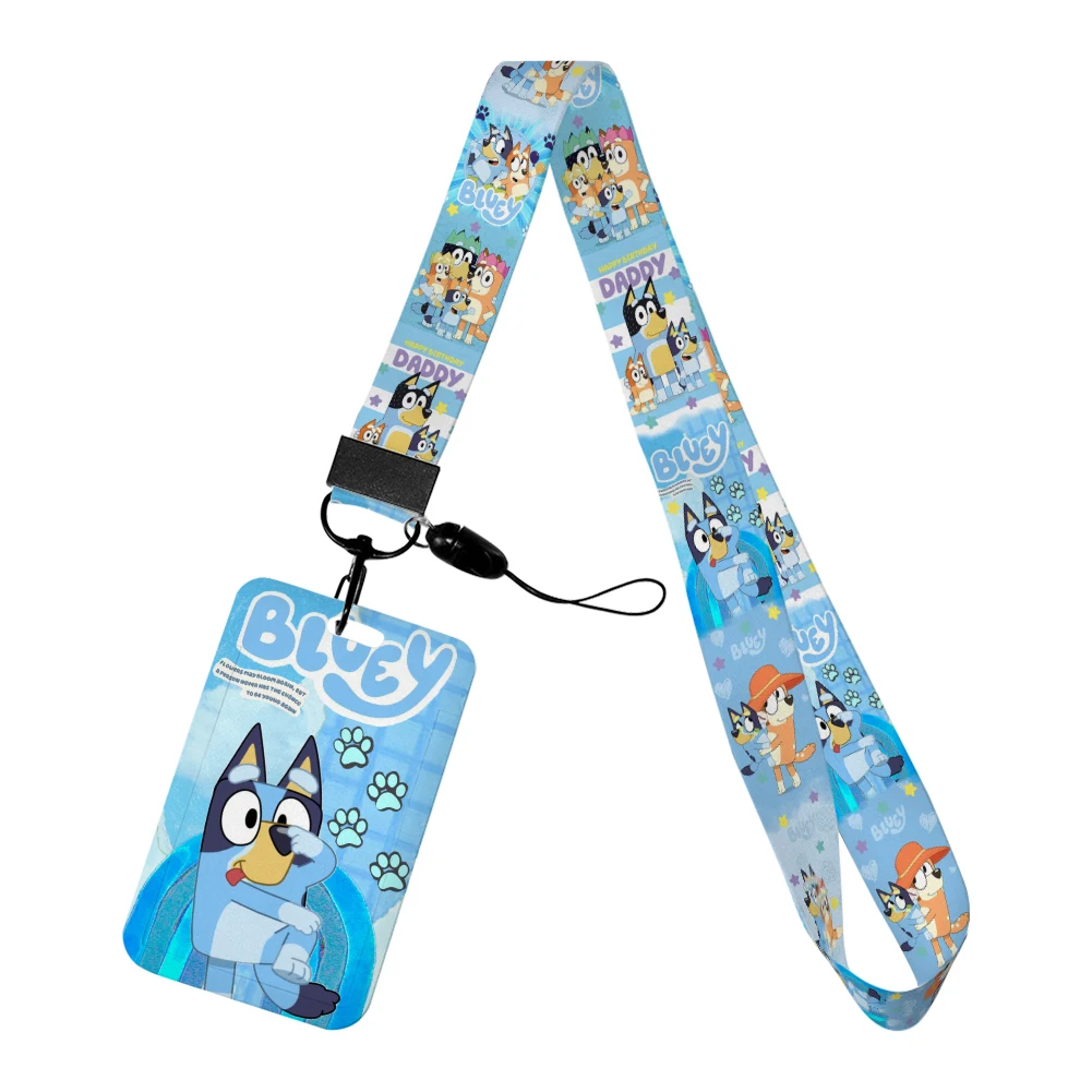 LLavero con cordón de perro azul de dibujos animados, funda para tarjeta de identificación de autobús, soporte para insignia de estudiante, cuerda para colgar, regalos, correas para llaves, accesorios