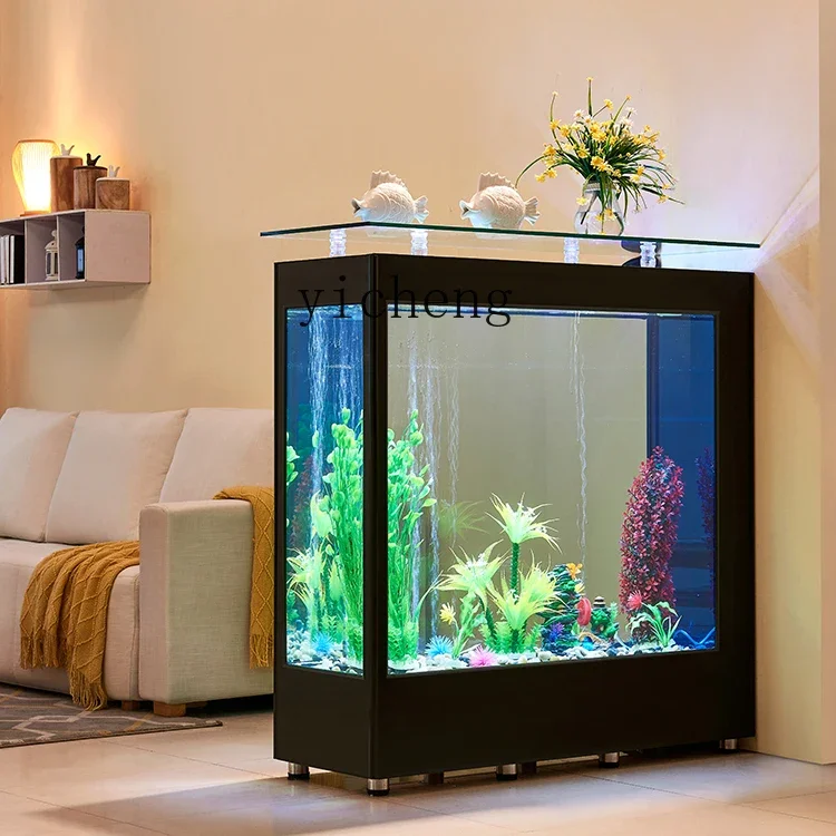 YY Fish Tank Living Room Home Family Medium and Large Glass Floor Ecological Aquarium