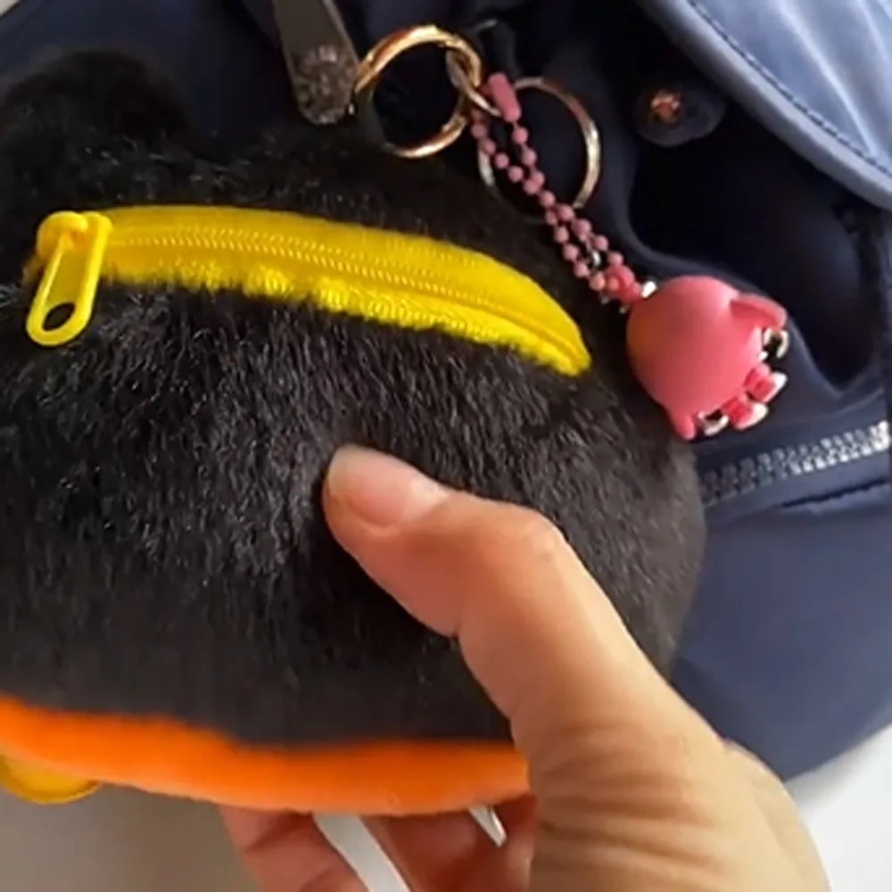 Mini borsa portaoggetti Portamonete in peluche gatto nero con campana Portafoglio con gatto animale Ciondolo Borsa carina Borsa per auricolari in peluche Donna Ragazza