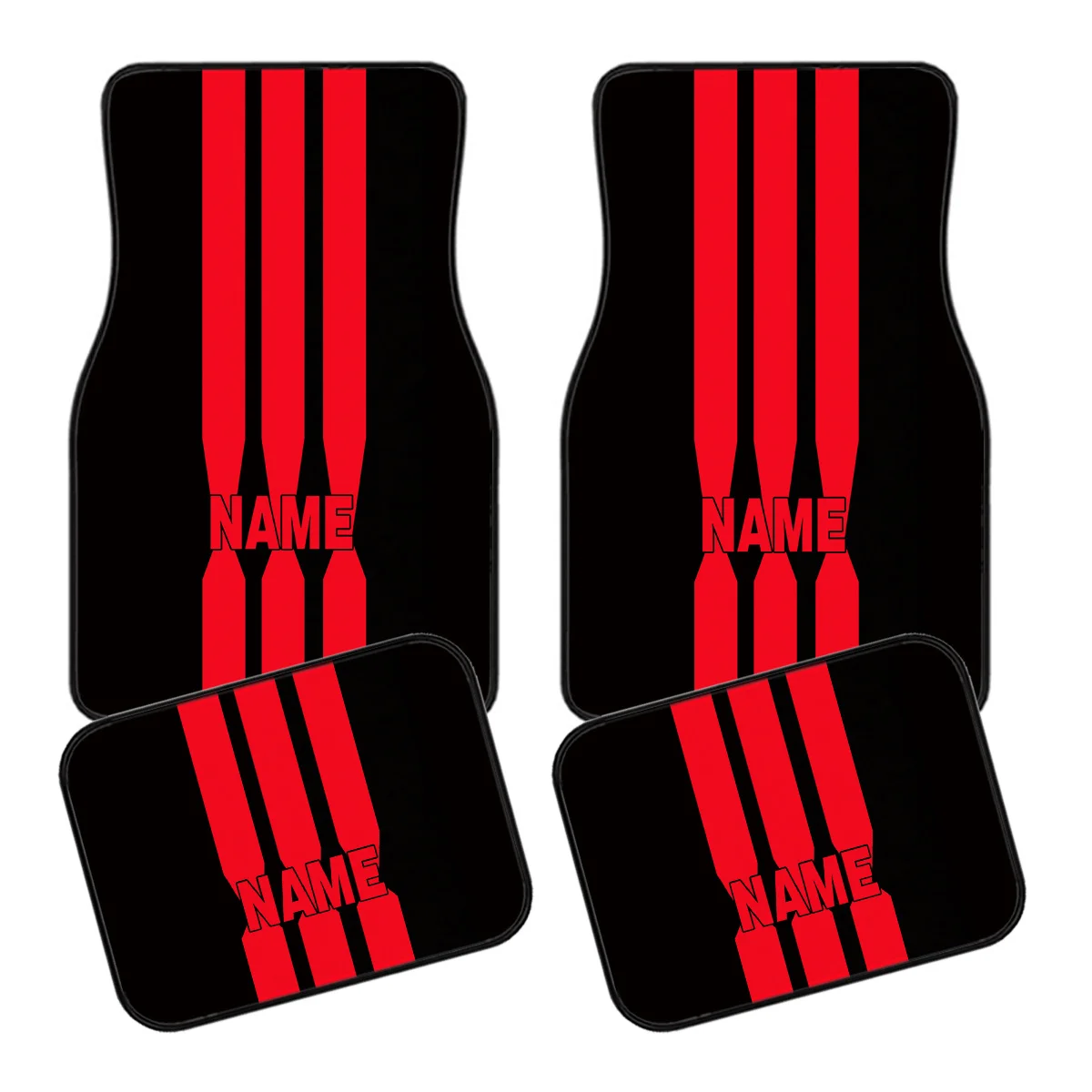 4pcs Customizable Name Car Floor Mats With Minimalist Red Stripe Themed Print - The Perfect Gift For Men/Women - Easy-to-Clean C