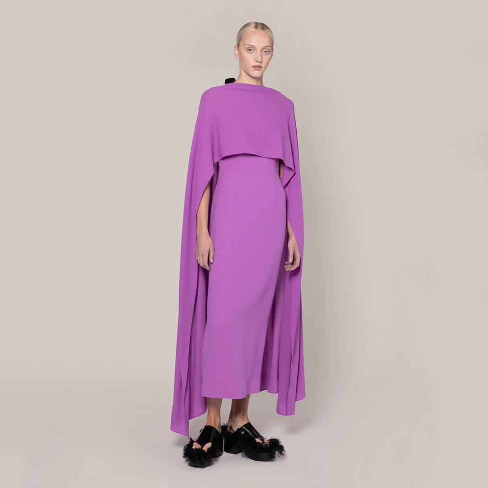 Modern Cocktail Dresses 2025 Midi Sleeveless Tea Length Column Cocktail Gowns Short Elegant Party Dress With Cape