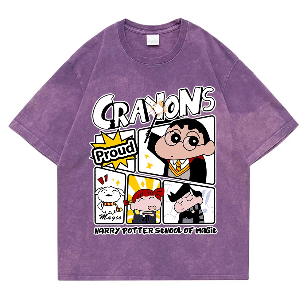 Crayon Shin Chan Waved His Magic Wand T Shirt Women Summer American Retro Cotton Breathable Korean Leisure Fitting Tshirt Casual