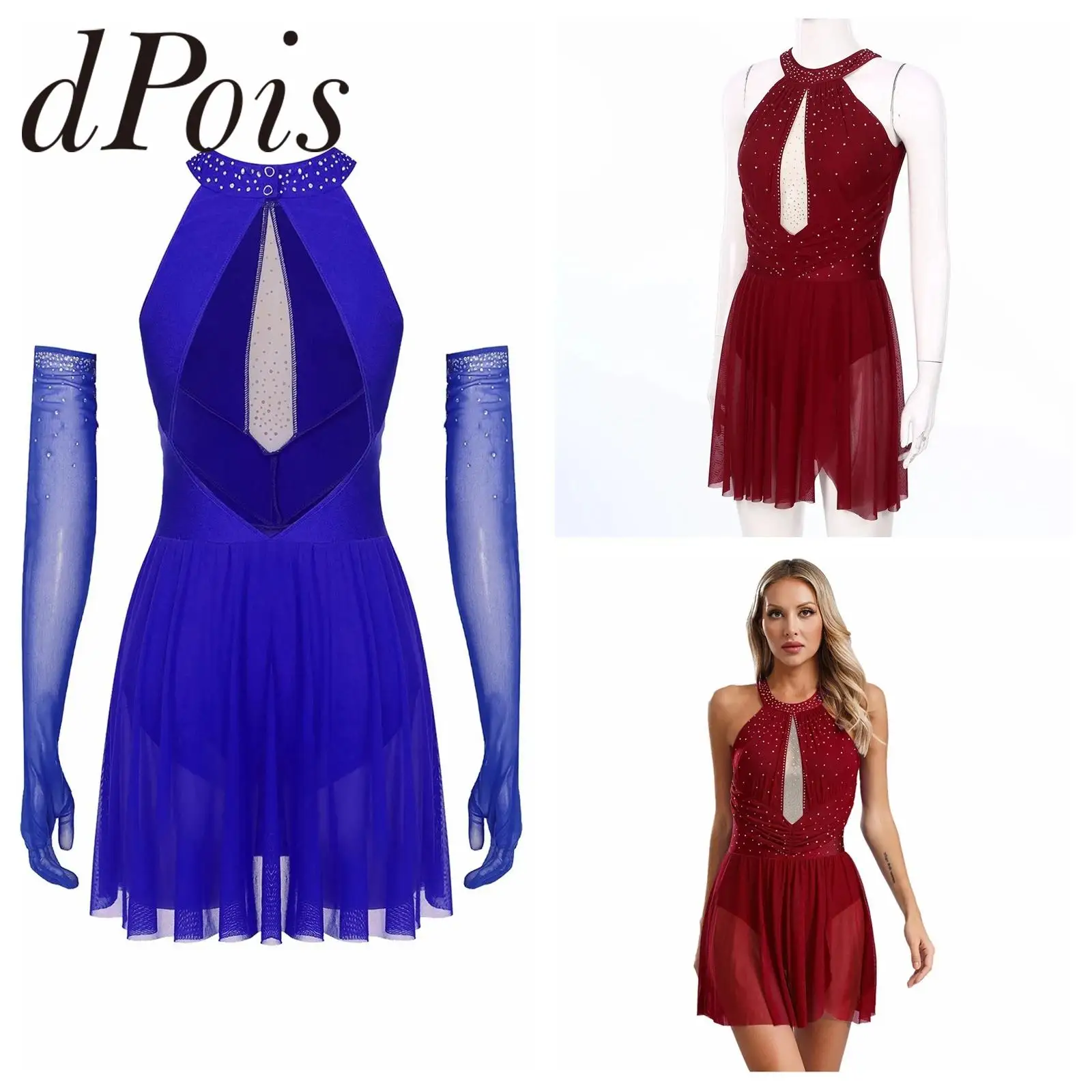 

Womens Latin Dance Bodysuit with Gloves Performance Leotard Ballroom Outfit Tango Dress Cha-cha Salsa Samba Costume