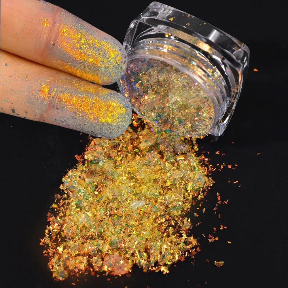 0.1g * 1Jar Aurora Chameleon Opal Nail Poeder Spiegel Effect Ultradunne Onregelmatige Pailletten voor Make-up & Oogschaduw Decor Chrome vlokken