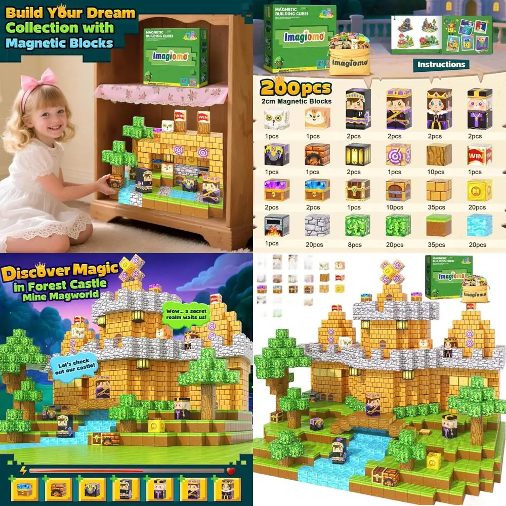 Set di blocchi magnetici da 200 pezzi: castello della foresta per bambini 3-12, giocattoli STEM per i più piccoli, regali Montessori