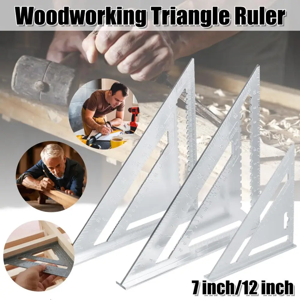 

7/12'' Aluminum Alloy Angle Square Triangle Ruler Roofing Carpenter Wood Working