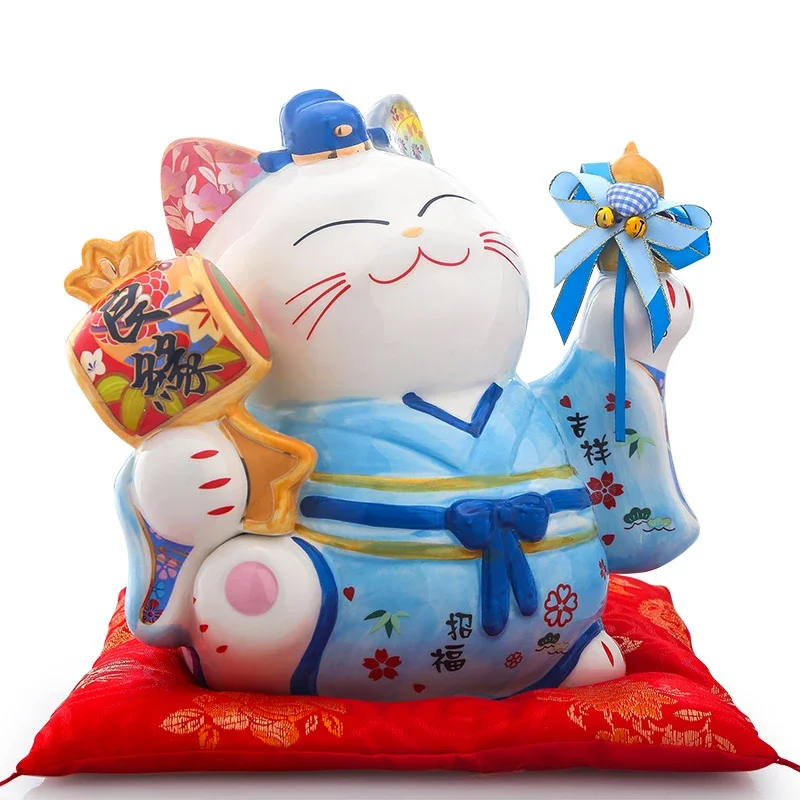 Japanese Ceramic Maneki Neko Lucky Cat Money Box Fortune Cat Feng Shui Crafts Centerpiece Home Decoration Wedding Newlyweds Gift view 3