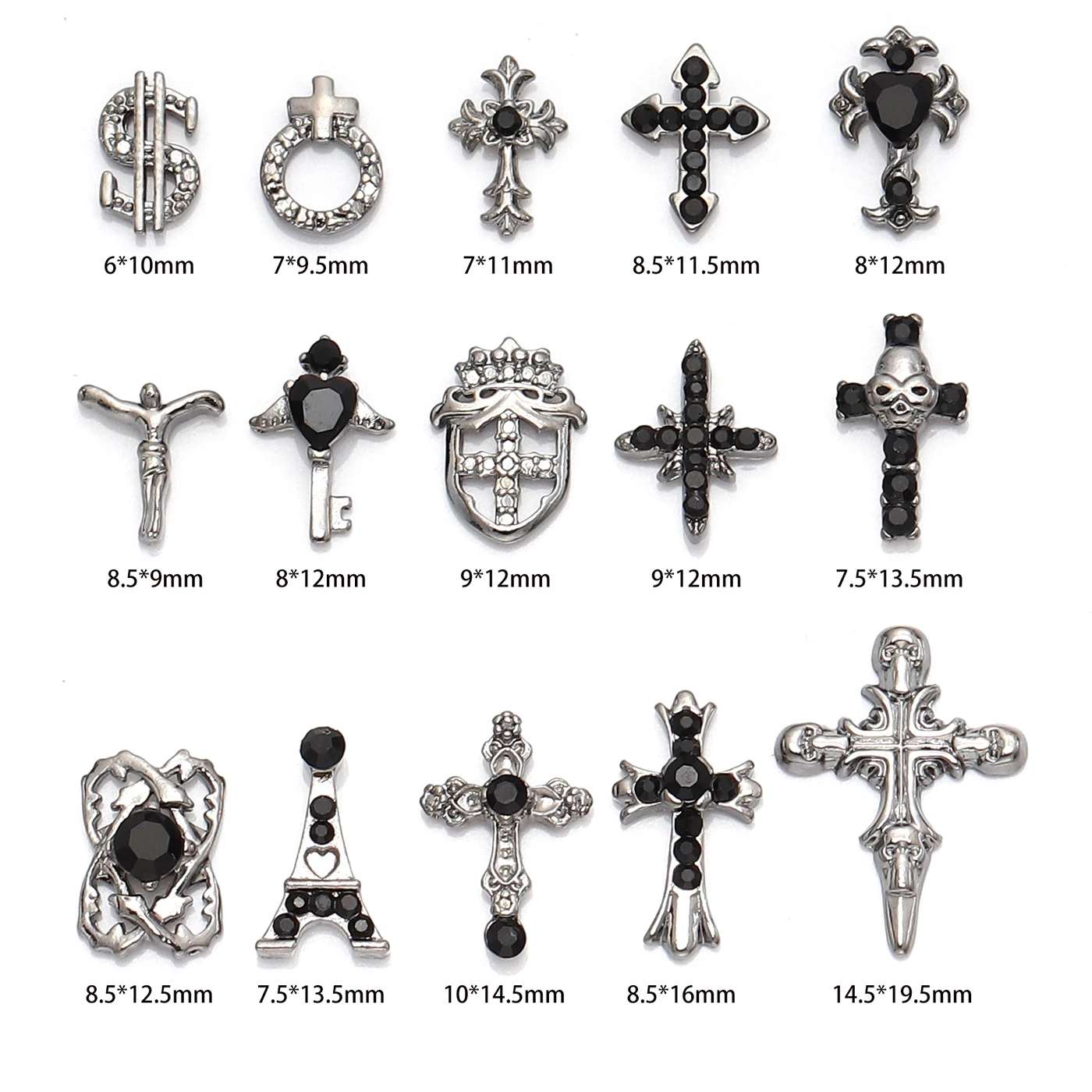 10pcs/Pack of Luxury Dark Cross Nail Art Jewelry DIY Shiny Zircon Diamond Rhinestone Charm For Diamond Nail Accessories Supplies