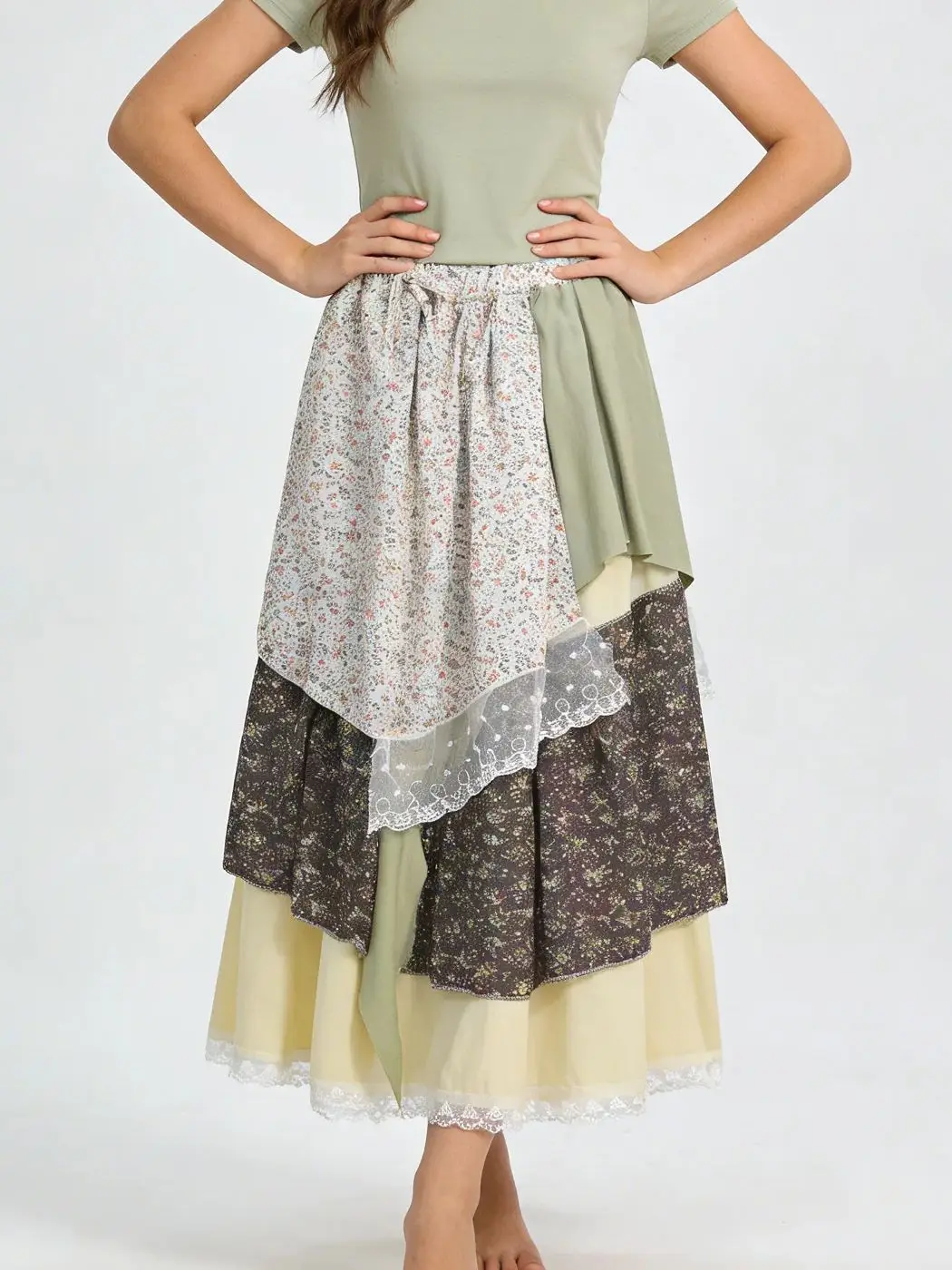 Women's Floral Casual Skirt French Layered Elegant High Street 2000S Style Vintage A-Line Skirts Fashionable Half-length Dresses