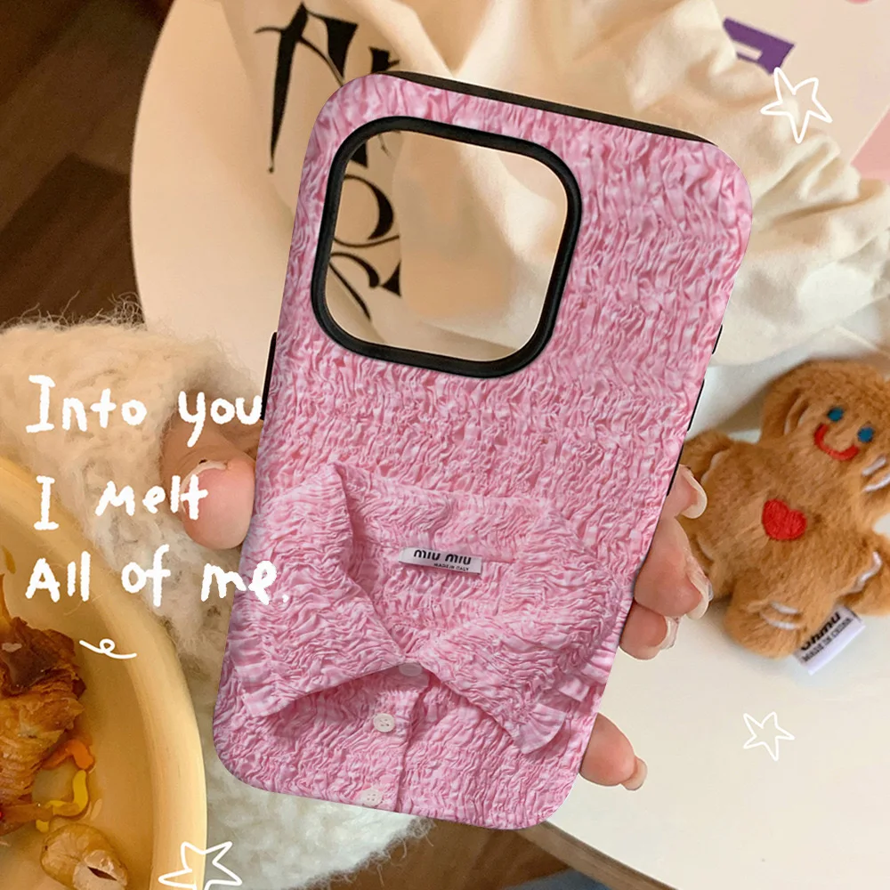 Pink Pleated High-end Phone Case for IPHONE 16 15 PRO MAX 14 13 12 11 PRO 16Plus 15pro Acrylic TPU Two in One Mobile Phone Cases