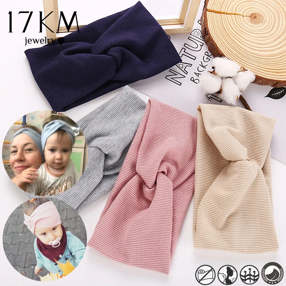 17KM ผู้หญิงผ้าฝ้ายแถบคาดศีรษะกว้างสําหรับสาวเด็ก Knot CROSS Hairband HEAD Band Turban สําหรับแต่งหน้าอุปกรณ์เสริมผม