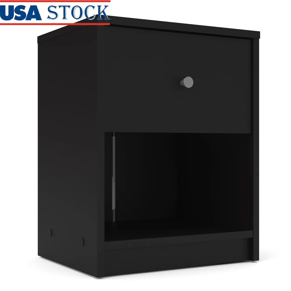

Compact Nightstand with Drawer and Shelf Small Spaces Adults Scandinavian Design Easy Assembly Wood Composite Storage Solution