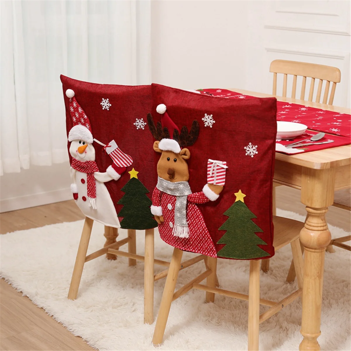 Christmas Back Chair Covers Dining Room Chair Covers for Dinner Chair Cover for Xmas Banquet Kitchen Dining Room-Decor A