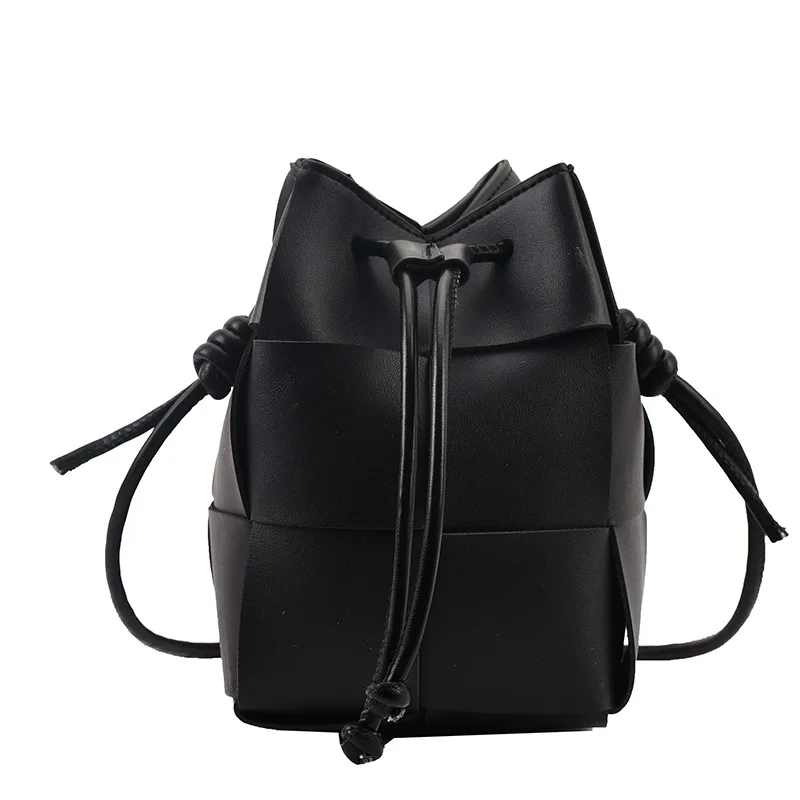 Fashion Weave Small Soft PU Leather Bucket Bags for Women 2024 Designer Shoulder Crossbody Bag Luxury Ladise Purses and Handbags