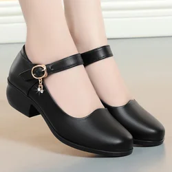 Spring Woman Modern Round Toe Thick Heel Soft Surface Salsa Dancing Shoe Closed Toe Square Dance Soft Rubber Sole Shoes