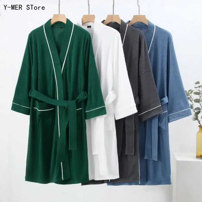 Men Women Loungewear Kimono Gown New Solid Color Long Sleeves Bathrobe Gown Robe Casual Loose Homewear Sleepwear Dressing Gown