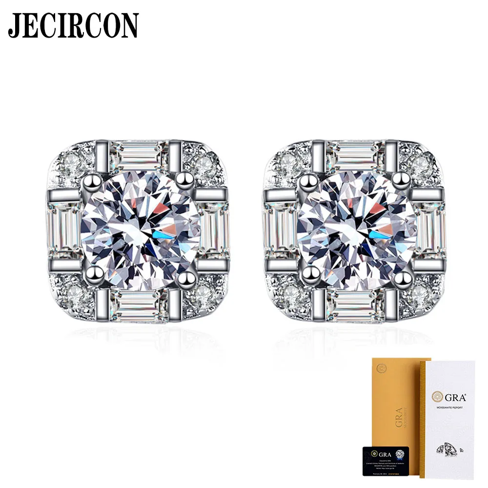 

JECIRCON S925 Sterling Silver Geometric Square Stud Earrings for Women Small Exquisite Fashion Moissanite Personalized Versatile