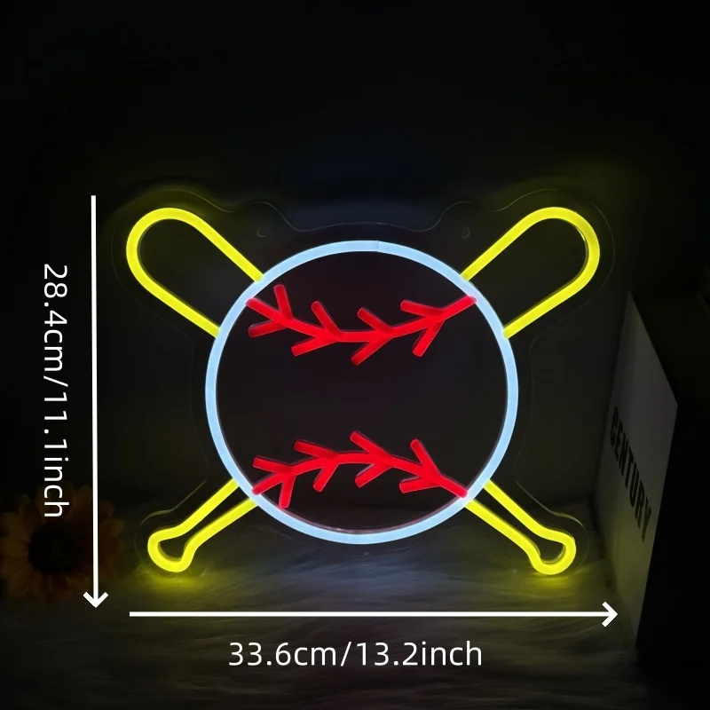 Luces de neón de béisbol, adecuadas para bares deportivas, espacio en el hogar para fanáticos de los deportes, escenas de juegos, etc., fuente de alimentación USB, interruptor regulable