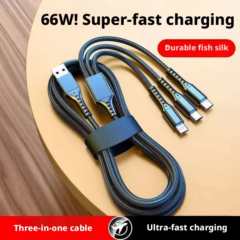 3 in 1 Fast Charging Cable Universal Multi Port Charger Cord Nylon Braided Type C Micro IOS Phone Quick Charge Cable for All