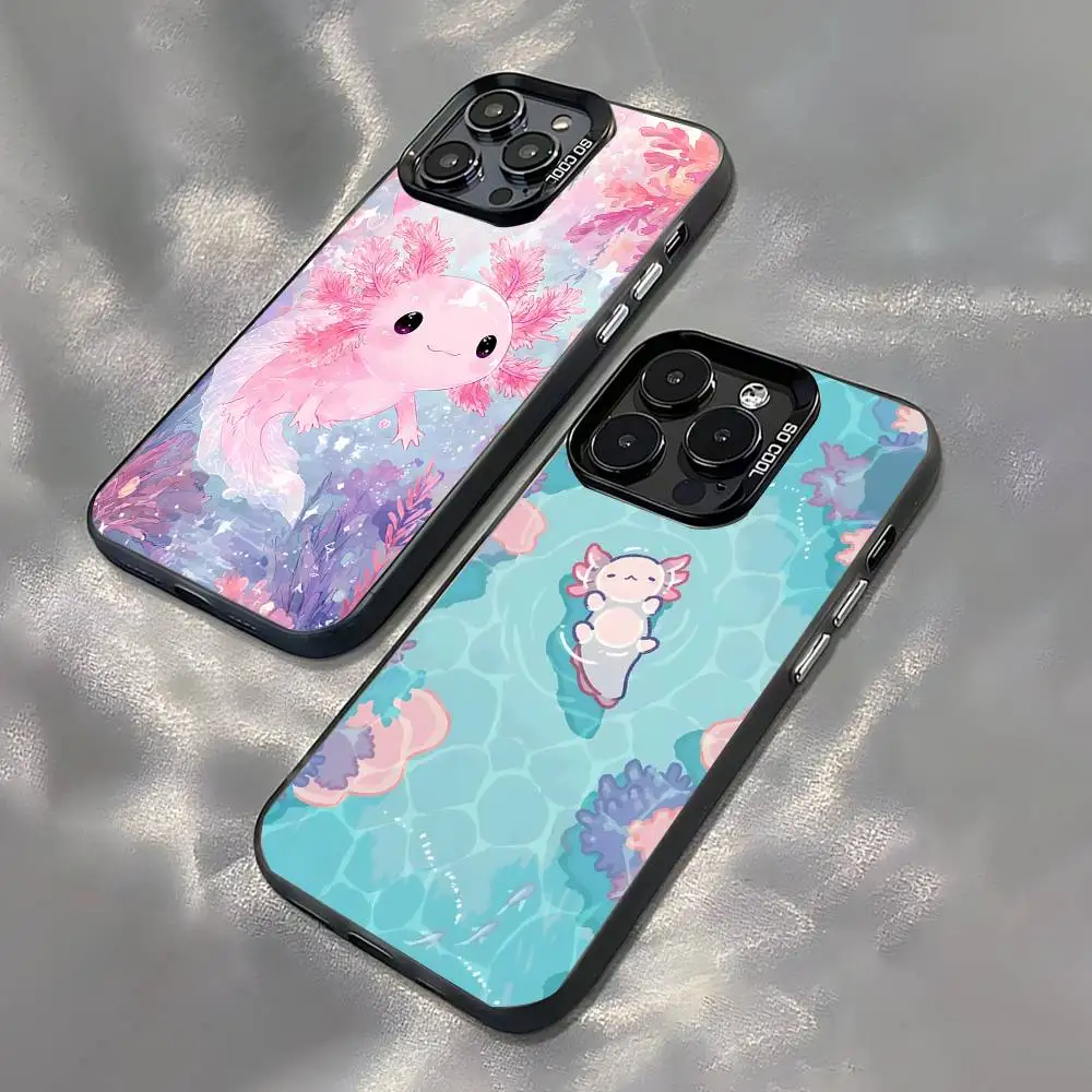 

Cute Axolotl Black Matte Shockproof CoverPhone Case For iPhone 17,16,15,14,13,12,11,Pro,Max,Plus