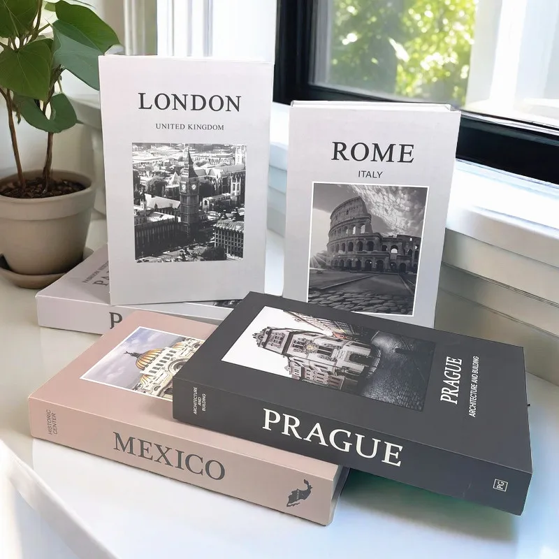 Pink Luxury Fake Book Storage Box Urban Architecture Coffee Table Books Paris Tower Milan Rome Boho Decorative Books Home Decor