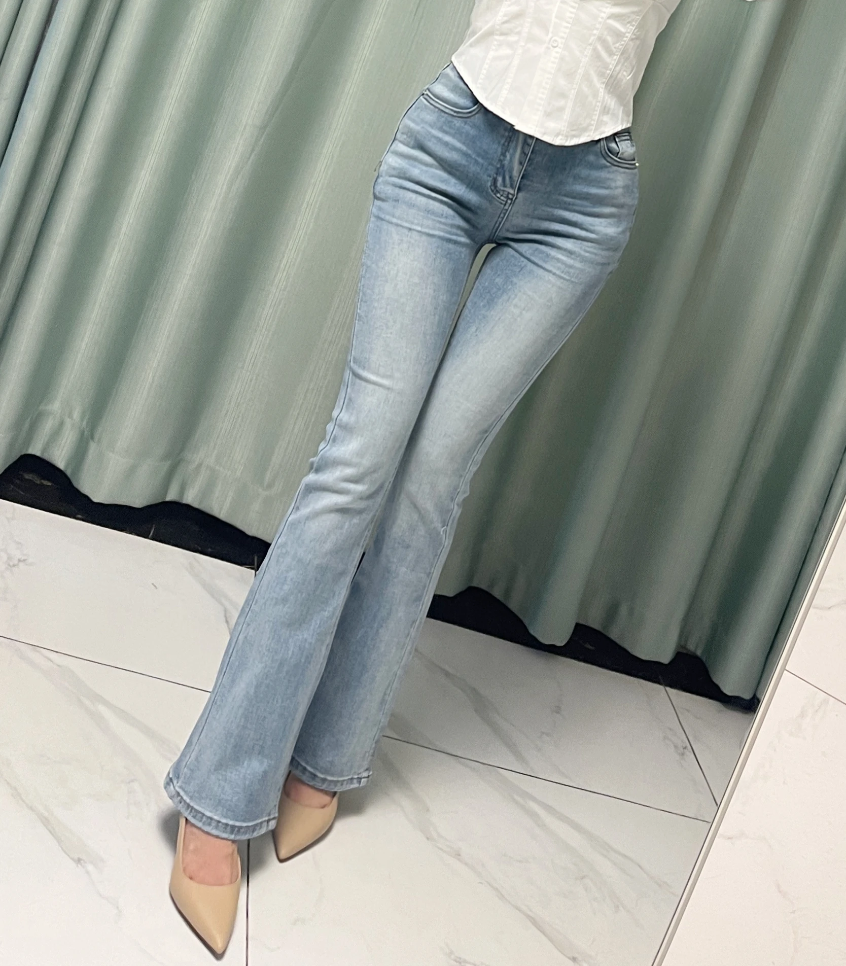 

Сексуальные джинсы-колокольчики с высокой талией, синие хлопковые эластичные джинсовые леггинсы для четырех сезонов, эластичные утягивающие леггинсы, модные длинные брюки