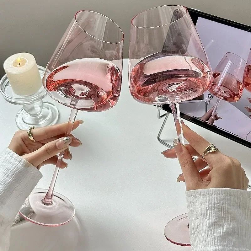 Northern Europe Large Capacity Pink Red Wine Wine Glass High-Value Home Crystal Champagne Glass Cup Oblique Mouth Goblet