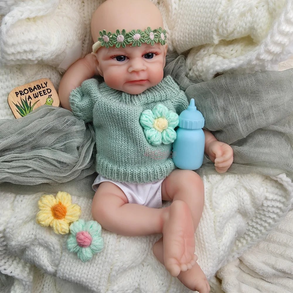 12Inch Full Body Silicone Reborn Baby Doll Lifelike Open Eye Newborn Doll Soft Realistic Touch Handpainted Lipstick Reborn Doll